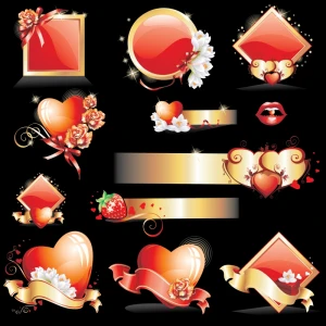 valentines design elements sparkling shiny red symbols decor