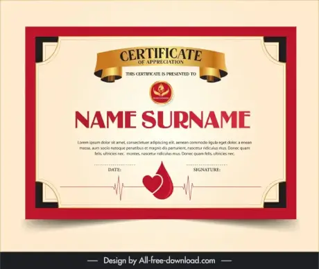 blood donation certificate template elegant symmetric frame ribbon