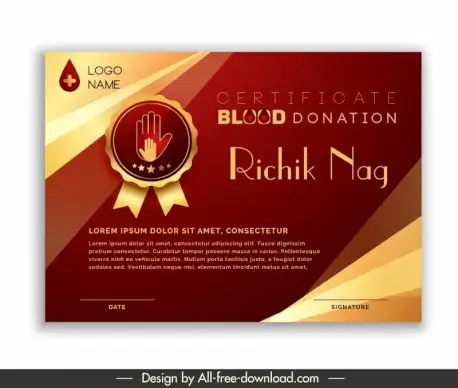 blood donation certificate template modern elegant hand blood shape decor