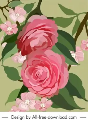 blooming flora painting colorful retro design