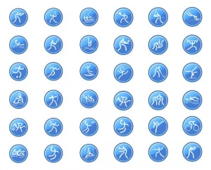 sports icons collection blue circles motion sketch