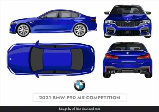 bmw f90 m5 car model advertising template modern different views sketch  