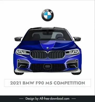 bmw f90 m5 car model advertising template modern front view sketch symmetric design