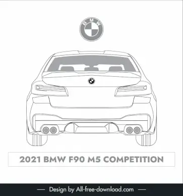 bmw f90 m5 lineart template black white handdrawn rear view outline