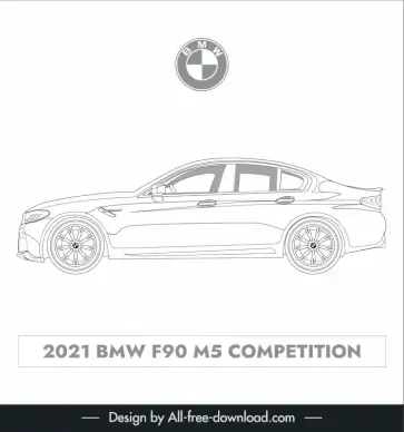bmw f90 m5 lineart template black white handdrawn side view outline