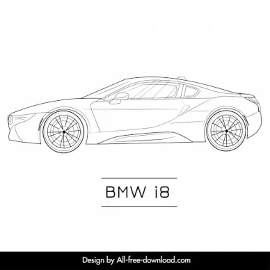 bmw i8 car model advertising template flat black white side view outline