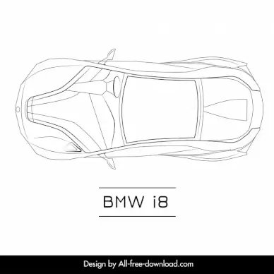 bmw i8 car model advertising template flat handdrawn top view outline