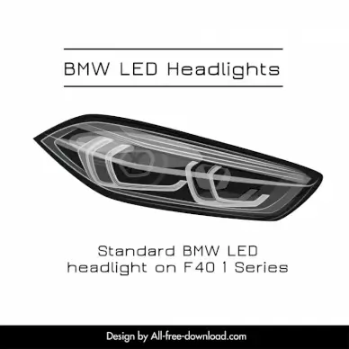 bmw led headlights advertising banner template dark elegant modern flat sketch