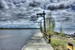 boardwalk by the lake at lake nipigon ontario canada