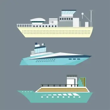 boats collection various types isolation on grey background