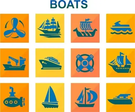 boats icons design with color flat style