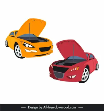 bonnet car parts icons modern 3d sketch 