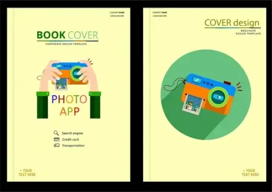 book cover design photo application icons style