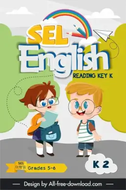 book cover english learning reading key k k 2 template cute cartoon characters schoolboys outline 