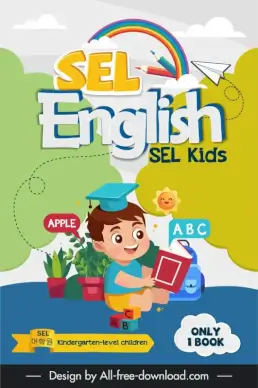 book cover english learning sel kids template dynamic cartoon cute decor 
