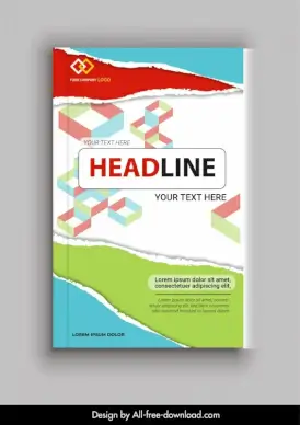  book cover template modern 3d geometry shapes teared paper decor