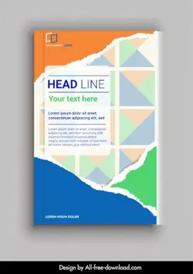 book cover template teared paper sketch geometric decor 