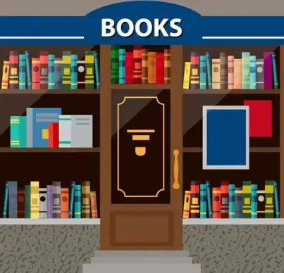 books store facade design with books display illustration