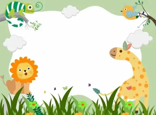 border template lion giraffe bird gecko icons decoration