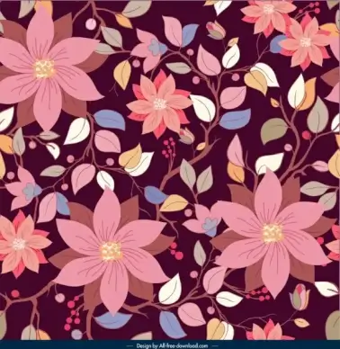 botanical pattern template colorful dark classical blossom decor