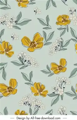 botanical pattern template retro handdrawn design