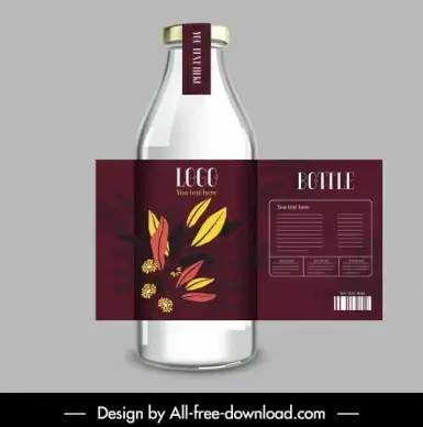 bottle label template elegant dark design leaves decor