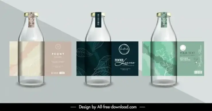 bottle labels template elegant handdrawn leaves decor