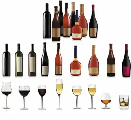 bottles and goblets 01 vector