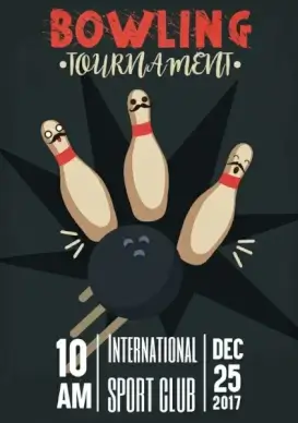 bowling tournament banner funny stylized ball icons