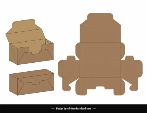 box packaging template flat die cut 3d object outline 