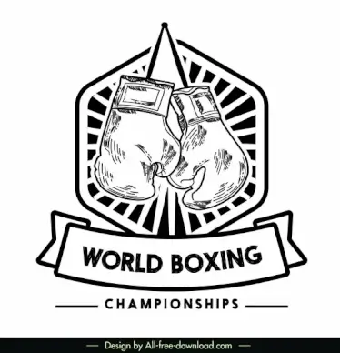 boxing championship logotype black white gloves sketch