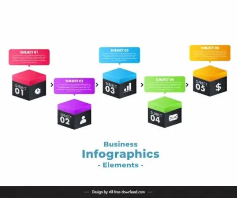 boxs infographic design elements 3d cubes speech bubbles