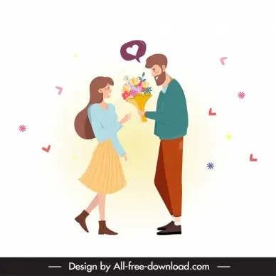 boy girl loving valentine icon dynamic romantic cartoon sketch