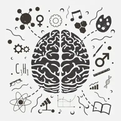 brain concept background black white retro design