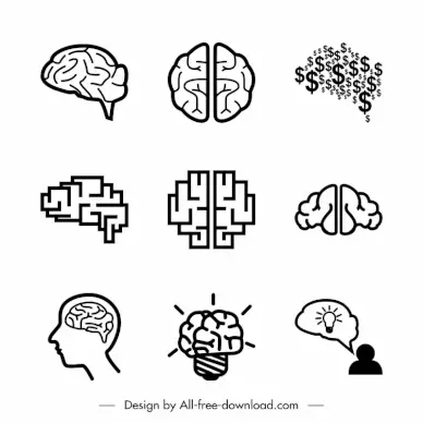 brain icon sets flat black white symbols outline 