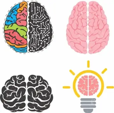 brain icons collection colored flat design various shapes