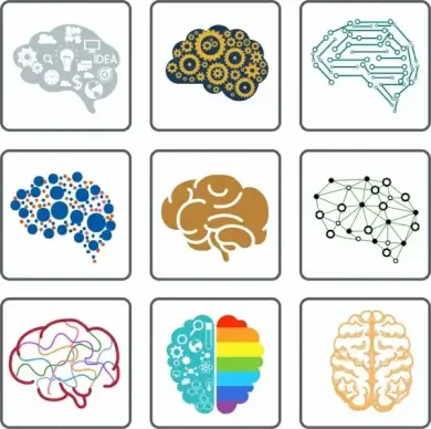 brain icons collection flat symbols isolation