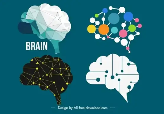 brain icons geometric connection decor