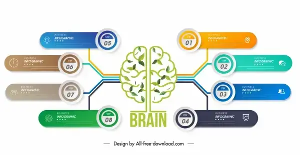 brain infographic template colorful flat modern symmetry