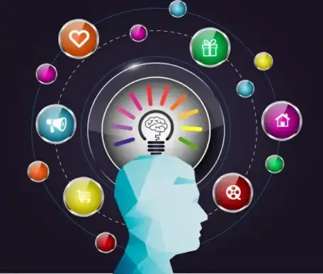 brain inspiration concept man head silhouette circle decoration
