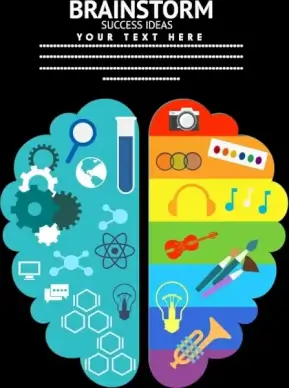 brainstorming background various colored flat icons decor