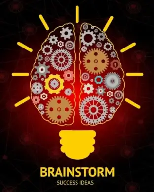 brainstorming concept background bulb flat gears icons decoration