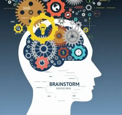 brainstorming concept head silhouette gears icons decor