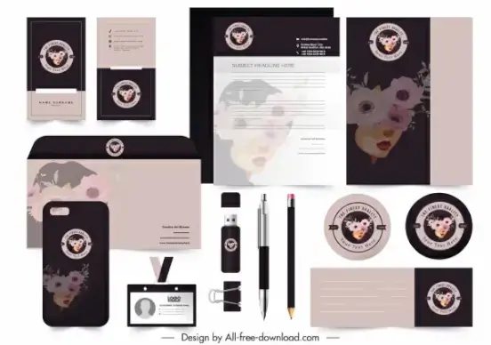 brand identity decor template woman face flora sketch