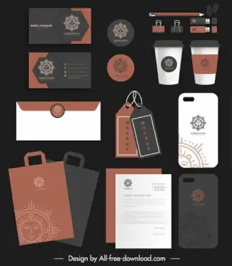 brand identity sets elegant sun logotype decor