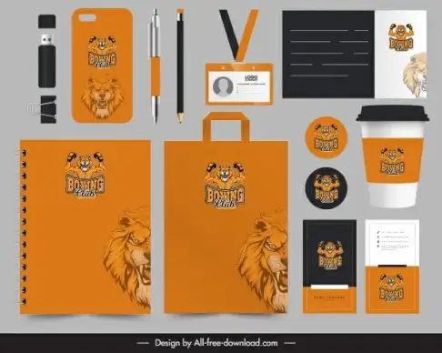 brand identity sets lion boxer logotype decor