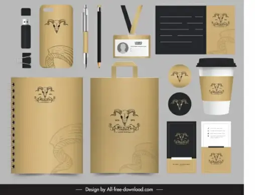 branding identity sets classic bull skull sketch