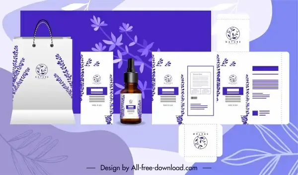 branding identity sets elegant violet plants decor