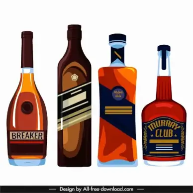 brandy wine icons elegant decor flat classic sketch