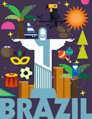 brazil advertising background colorful flat icons decor